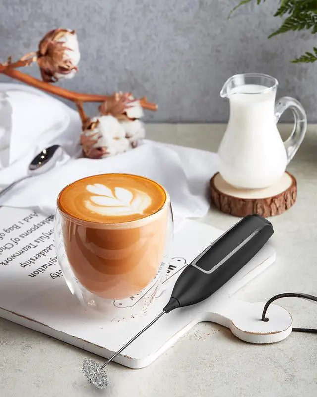 Alt view image 7 of 7 - Milk Frother Handheld Battery, Electric Foam Maker Frother Wand, Drink Mixer with Stainless Steel Whisk for Coffee, Matcha, Lattes, Cappuccino Black