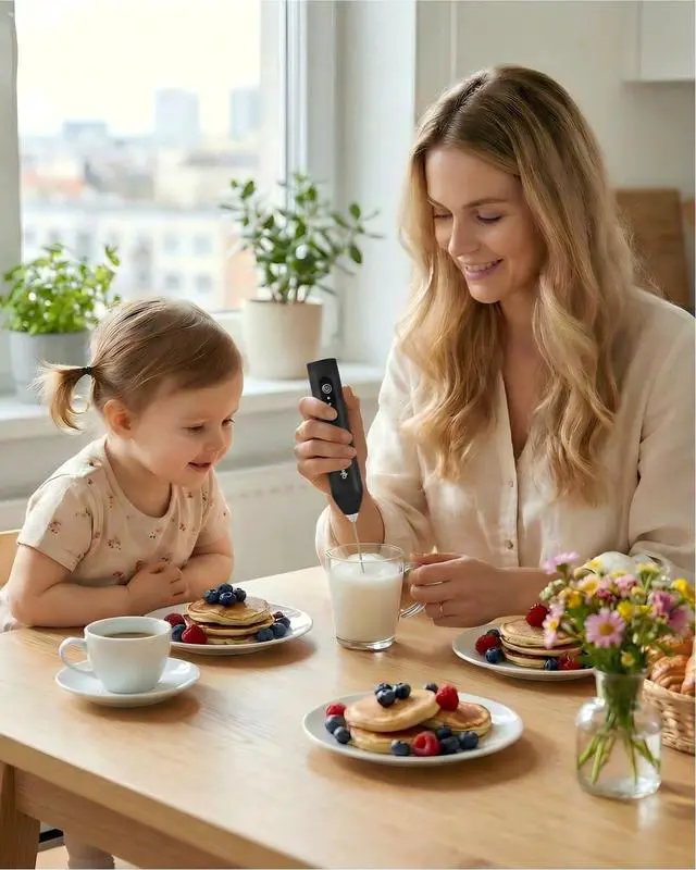 Alt view image 5 of 7 - Gerbera Rechargeable Milk Frother Handheld,3 Speed Adjustable Electric Whisk Foam Maker, Handheld Drink Mixer, Frother Wand,Milk Foamer for Protein Powder, Drinks (Black)