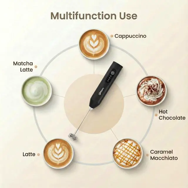 Alt view image 6 of 7 - Gerbera Rechargeable Milk Frother Handheld,3 Speed Adjustable Electric Whisk Foam Maker, Handheld Drink Mixer, Frother Wand,Milk Foamer for Protein Powder, Drinks (Black)