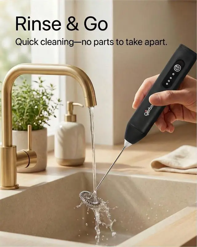 Alt view image 7 of 7 - Gerbera Rechargeable Milk Frother Handheld,3 Speed Adjustable Electric Whisk Foam Maker, Handheld Drink Mixer, Frother Wand,Milk Foamer for Protein Powder, Drinks (Black)