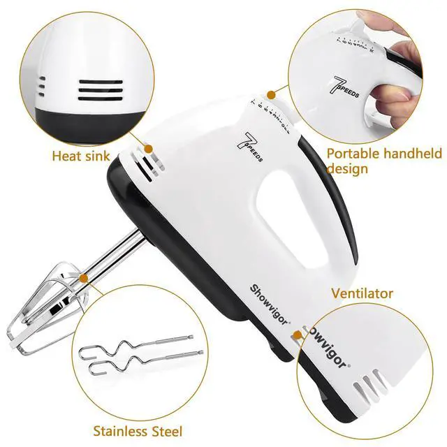 Alt view image 4 of 7 - Showvigor Electric Hand mixer - 7 Adjustable Speed 180W Handheld Mixer Electric Whisk with 5 Stainless Steel Accessories, Turbo Boost/Self-Control Speed + Eject Button Food Beater for Cakes Eggs