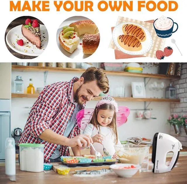 Alt view image 7 of 7 - Showvigor Electric Hand mixer - 7 Adjustable Speed 180W Handheld Mixer Electric Whisk with 5 Stainless Steel Accessories, Turbo Boost/Self-Control Speed + Eject Button Food Beater for Cakes Eggs