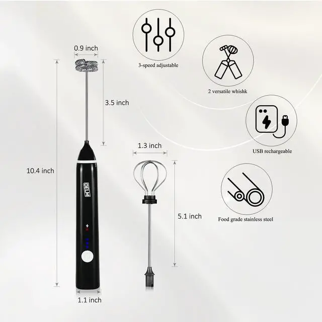 Alt view image 2 of 7 - Milk Frother Electric USB Stainless Steel Accessory - Frother Wand Foam Maker for Lattes - Milk Frother Handheld for Cappuccino, Frappe, Matcha, Hot Chocolate - Frother for Coffee (black)
