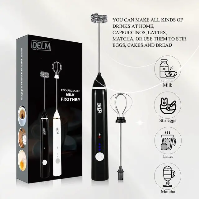 Alt view image 3 of 7 - Milk Frother Electric USB Stainless Steel Accessory - Frother Wand Foam Maker for Lattes - Milk Frother Handheld for Cappuccino, Frappe, Matcha, Hot Chocolate - Frother for Coffee (black)
