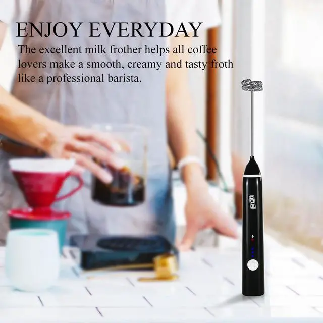 Alt view image 4 of 7 - Milk Frother Electric USB Stainless Steel Accessory - Frother Wand Foam Maker for Lattes - Milk Frother Handheld for Cappuccino, Frappe, Matcha, Hot Chocolate - Frother for Coffee (black)