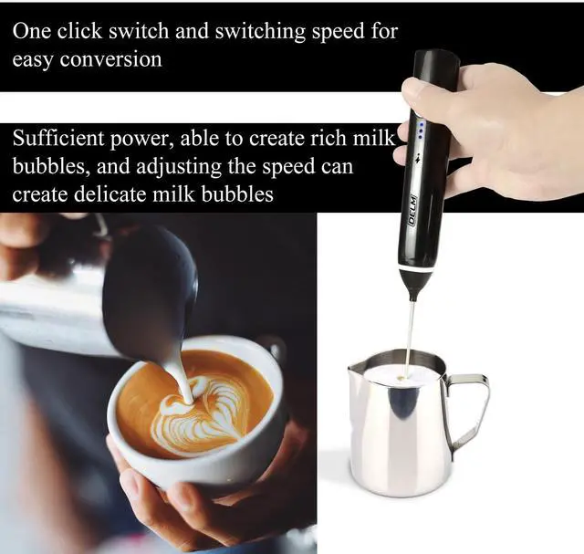Alt view image 5 of 7 - Milk Frother Electric USB Stainless Steel Accessory - Frother Wand Foam Maker for Lattes - Milk Frother Handheld for Cappuccino, Frappe, Matcha, Hot Chocolate - Frother for Coffee (black)