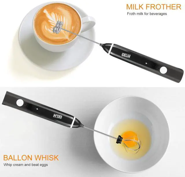 Alt view image 6 of 7 - Milk Frother Electric USB Stainless Steel Accessory - Frother Wand Foam Maker for Lattes - Milk Frother Handheld for Cappuccino, Frappe, Matcha, Hot Chocolate - Frother for Coffee (black)