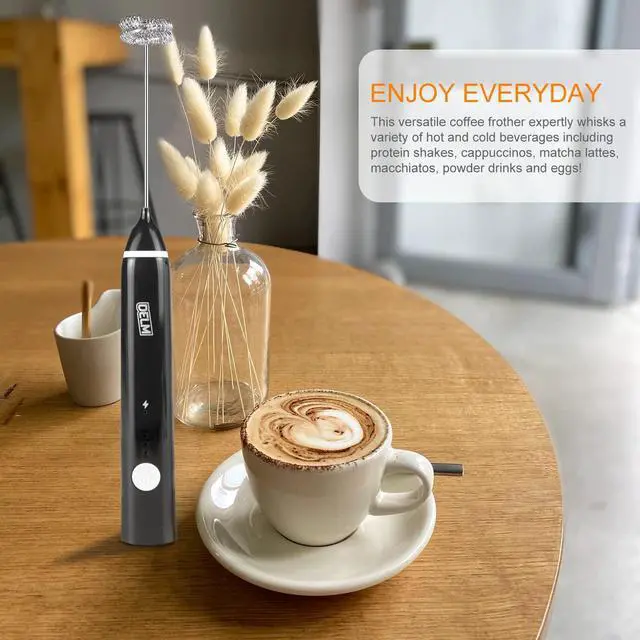 Alt view image 7 of 7 - Milk Frother Electric USB Stainless Steel Accessory - Frother Wand Foam Maker for Lattes - Milk Frother Handheld for Cappuccino, Frappe, Matcha, Hot Chocolate - Frother for Coffee (black)