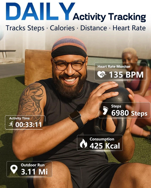 Alt view image 4 of 7 - MorePro Fitness Tracker with 24/7 Heart Rate & Blood Pressure Monitor, Blood Oxygen & Sleep Tracker, Smart Watch with Step Calorie Counter, IP68 Waterproof Activity Tracker for Women Men Android iOS