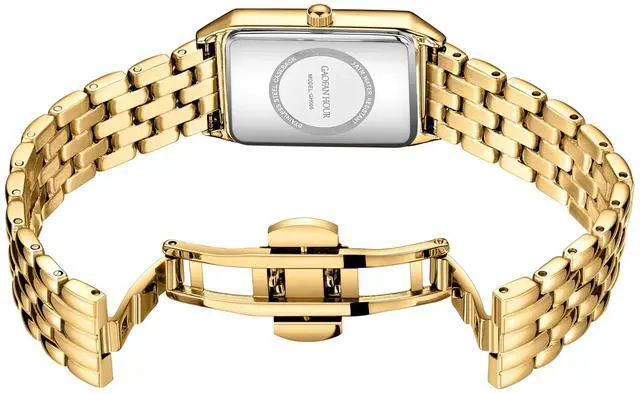 Alt view image 3 of 6 - Gold Watches for Women with Vintage Rectangular Case,White Roman Dial,Stainless Steel Band,Adjustment Tool Included,Water Resistant