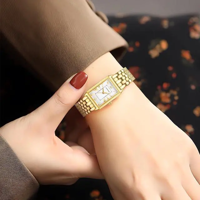 Alt view image 6 of 6 - Gold Watches for Women with Vintage Rectangular Case,White Roman Dial,Stainless Steel Band,Adjustment Tool Included,Water Resistant