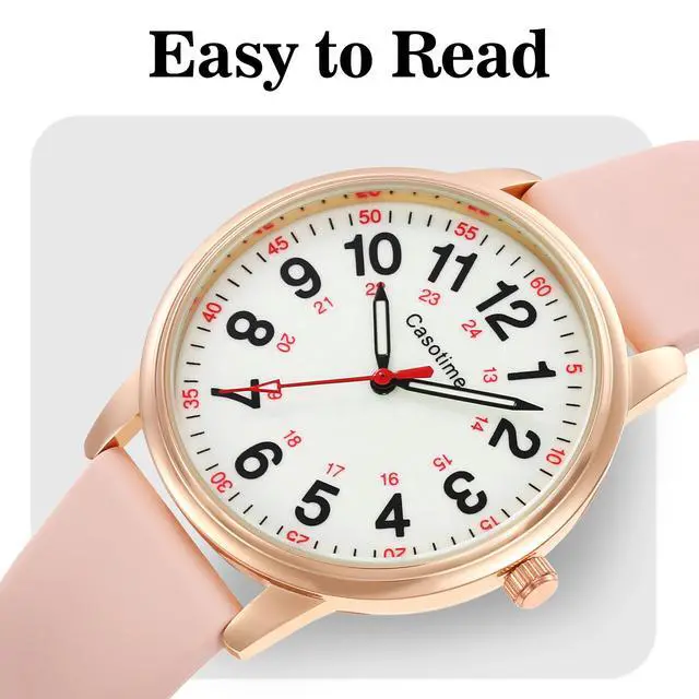 Alt view image 2 of 6 - Casotime 30M Waterproof Nurse Watch - Luminous Easy Read Dial, Second Hand & 24H Military Time, Durable Silicone Band for Nurses, Medical Professionals, Students - Men and Women