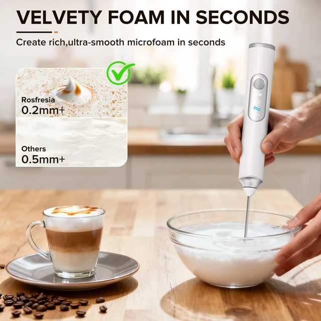 Alt view image 2 of 7 - Handheld Rechargeable Milk Frother, Electric Coffee Frother with 3 Replaceable Head, USB-C Charging Mini Foam Maker for Latte,Cappuccino, Matcha, Hot Chocolate (White)