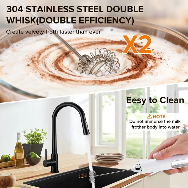 Alt view image 6 of 7 - Handheld Rechargeable Milk Frother, Electric Coffee Frother with 3 Replaceable Head, USB-C Charging Mini Foam Maker for Latte,Cappuccino, Matcha, Hot Chocolate (White)