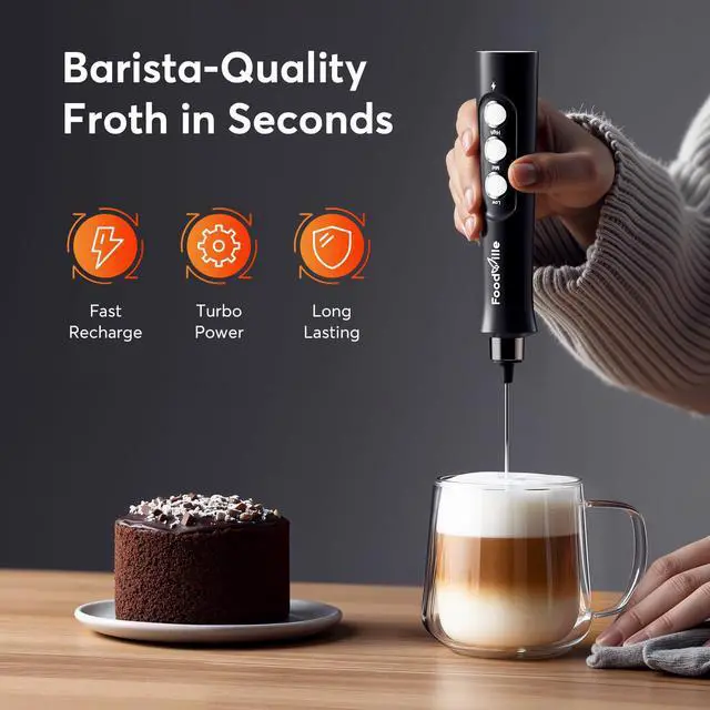 Alt view image 3 of 7 - MF02 Rechargeable Milk Frother Handheld Foam Maker with Stainless Whisk for Cappuccino, Latte, Bulletproof Coffee, Keto Diet, Protein Powder, Matcha