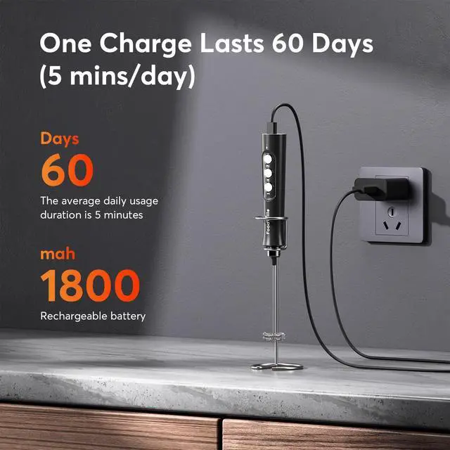 Alt view image 4 of 7 - MF02 Rechargeable Milk Frother Handheld Foam Maker with Stainless Whisk for Cappuccino, Latte, Bulletproof Coffee, Keto Diet, Protein Powder, Matcha