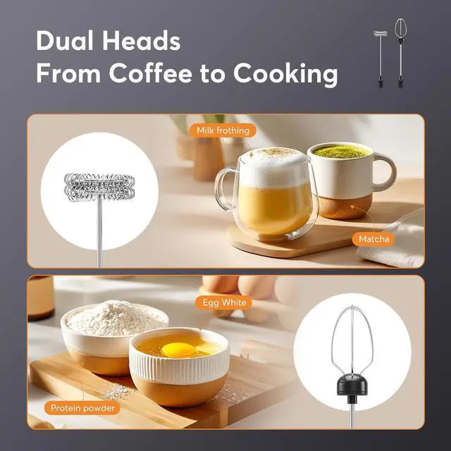 Alt view image 6 of 7 - MF02 Rechargeable Milk Frother Handheld Foam Maker with Stainless Whisk for Cappuccino, Latte, Bulletproof Coffee, Keto Diet, Protein Powder, Matcha