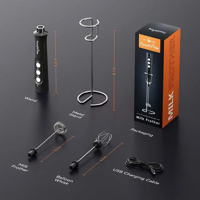 Alt view image 7 of 7 - MF02 Rechargeable Milk Frother Handheld Foam Maker with Stainless Whisk for Cappuccino, Latte, Bulletproof Coffee, Keto Diet, Protein Powder, Matcha