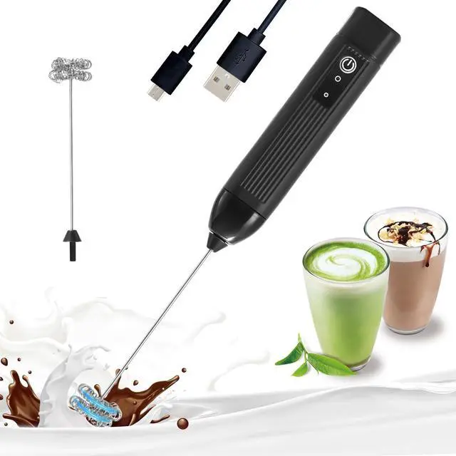 Main image of Rechargeable Milk Frother Handheld, 3 Speeds Electric Coffee Mixer Wand with Stainless Steel Whisk for Hot Chocolate, Eggs, Latte, Cappuccino (Black)