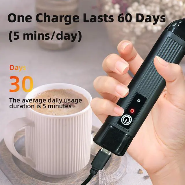 Alt view image 4 of 7 - Rechargeable Milk Frother Handheld, 3 Speeds Electric Coffee Mixer Wand with Stainless Steel Whisk for Hot Chocolate, Eggs, Latte, Cappuccino (Black)