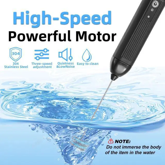 Alt view image 7 of 7 - Rechargeable Milk Frother Handheld, 3 Speeds Electric Coffee Mixer Wand with Stainless Steel Whisk for Hot Chocolate, Eggs, Latte, Cappuccino (Black)