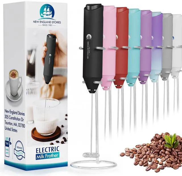 Main image of Powerful Milk Frother Handheld Foam Maker, Mini Whisk Drink Mixer for Coffee, Cappuccino, Latte, Matcha, Hot Chocolate, With Stand, Black