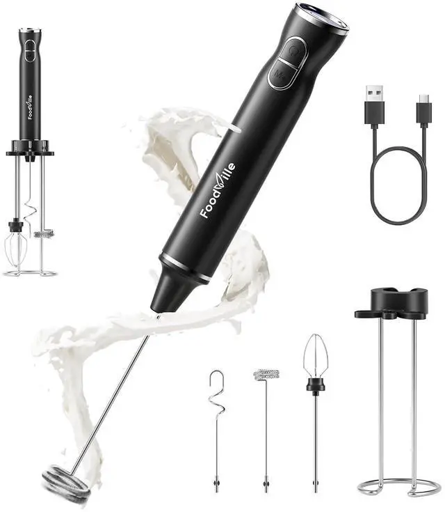 Main image of MF06 Rechargeable Milk Frother 1800 Mah with 9 Speed and 3 Frother, LED Display Screen, Storage Stand, for Coffee Milk Foam, Cappuccino, Latte, Keto Diet, Protein Powder, Matcha, Bulletproof