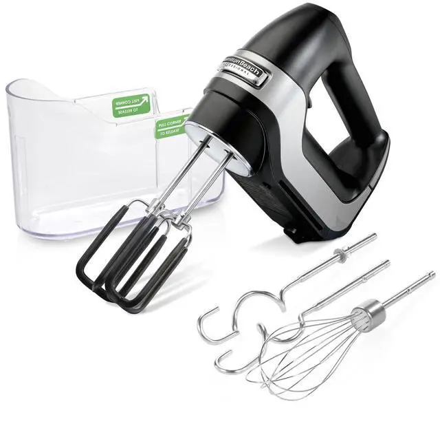 Main image of Hamilton Beach Professional 7-Speed Digital Electric Hand Mixer with High-Performance DC Motor, Slow Start, Snap-On Storage Case, SoftScrape Beaters, Whisk, Dough Hooks, Matte Black (62655)