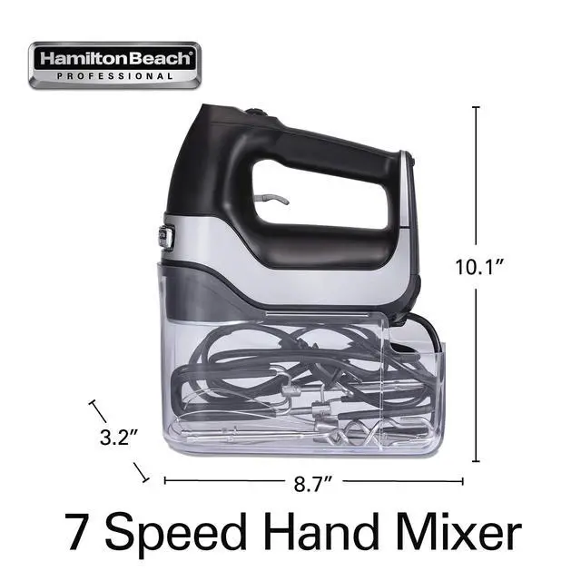 Alt view image 7 of 7 - Hamilton Beach Professional 7-Speed Digital Electric Hand Mixer with High-Performance DC Motor, Slow Start, Snap-On Storage Case, SoftScrape Beaters, Whisk, Dough Hooks, Matte Black (62655)