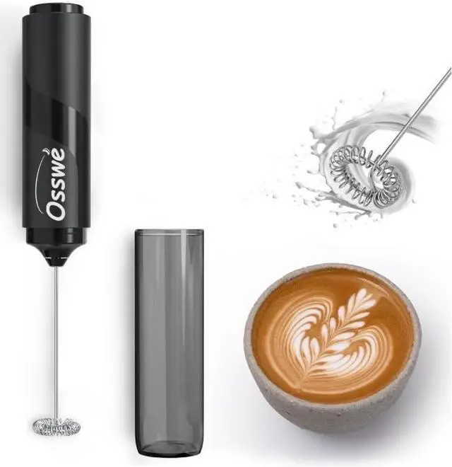 Alt view image 3 of 7 - Premium Handheld Milk Frother with Cover, Battery Operated Drink Mixer Handheld Easy to Carry Electric Frother Wand For Coffee, Latte, Cappuccino, Frappe Drink, Hot Chocolate, Black
