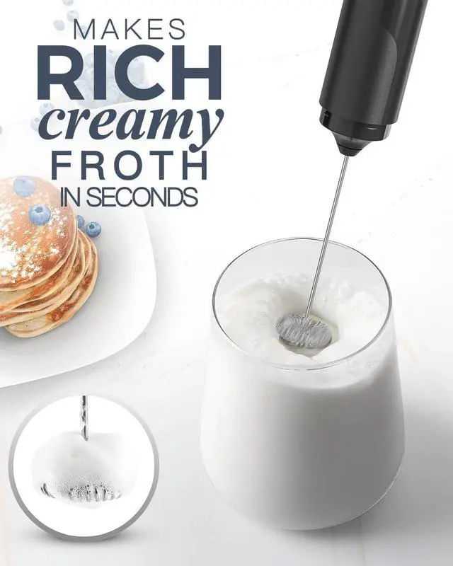 Alt view image 2 of 7 - Premium Handheld Milk Frother with Cover, Battery Operated Drink Mixer Handheld Easy to Carry Electric Frother Wand For Coffee, Latte, Cappuccino, Frappe Drink, Hot Chocolate, Black