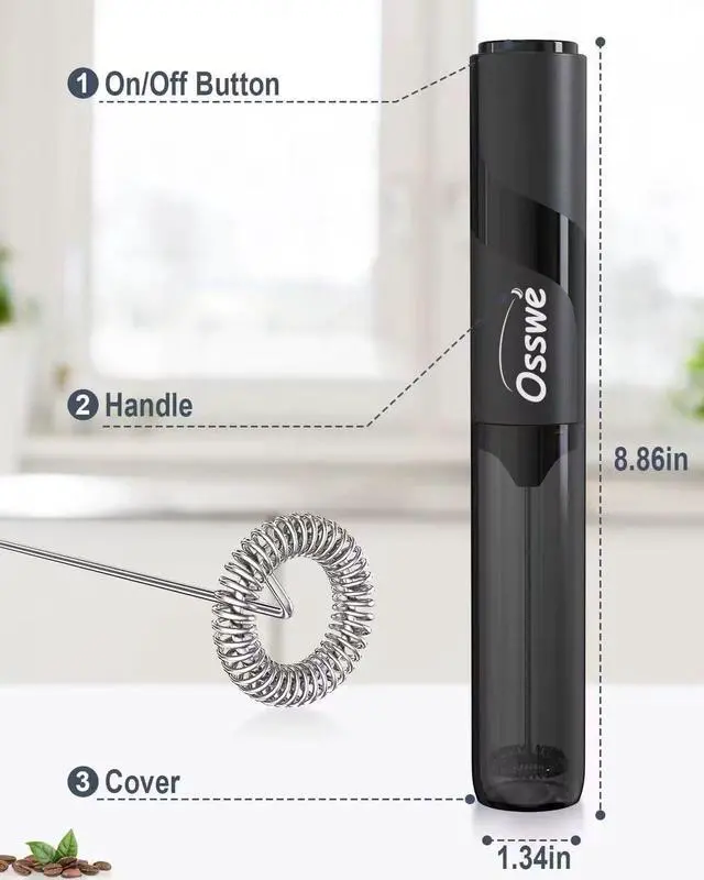 Alt view image 4 of 7 - Premium Handheld Milk Frother with Cover, Battery Operated Drink Mixer Handheld Easy to Carry Electric Frother Wand For Coffee, Latte, Cappuccino, Frappe Drink, Hot Chocolate, Black