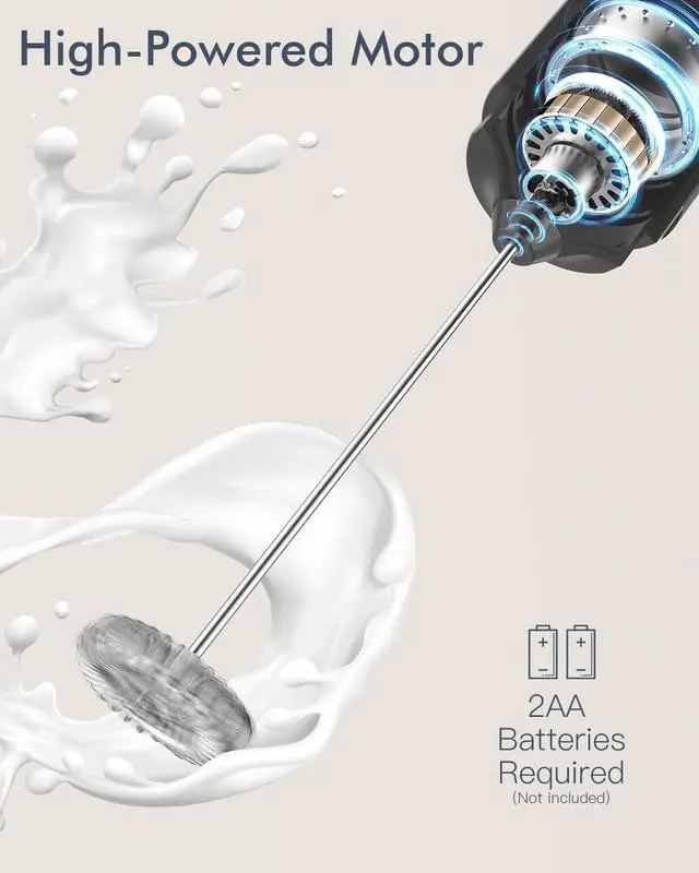Alt view image 7 of 7 - Premium Handheld Milk Frother with Cover, Battery Operated Drink Mixer Handheld Easy to Carry Electric Frother Wand For Coffee, Latte, Cappuccino, Frappe Drink, Hot Chocolate, Black