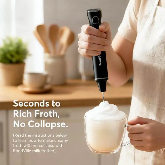 Alt view image 7 of 7 - MF06 Rechargeable Milk Frother 1800 Mah with 9 Speed and 3 Frother, LED Display Screen, Storage Stand, for Coffee Milk Foam, Cappuccino, Latte, Keto Diet, Protein Powder, Matcha, Bulletproof