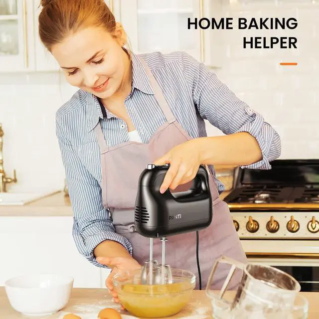 Alt view image 6 of 7 - Hand Mixer Electric, PANTI Kitchen Handheld Small Mixer with Beaters and Whisk, 5 Dishwasher-safe Accessories, 5 Speeds & Eject Button, Portable Mixers for Easy Whipping Dough, Cake and Cream, HM3002
