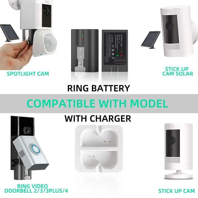 Alt view image 4 of 6 - 2-Pack 6040mAh Replacement Battery with Charger Station for Ring-Doorbell 2/3/4, Spotlight Camera & Stick Up Cam Indooor and Outdoor (2 Battery +White Charger)