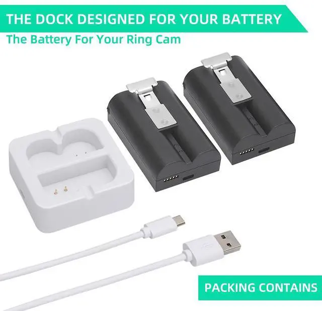 Alt view image 5 of 6 - 2-Pack 6040mAh Replacement Battery with Charger Station for Ring-Doorbell 2/3/4, Spotlight Camera & Stick Up Cam Indooor and Outdoor (2 Battery +White Charger)