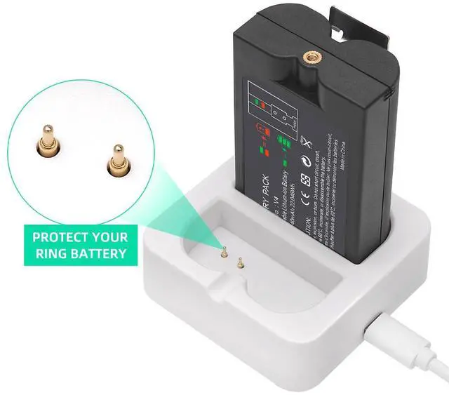 Alt view image 6 of 6 - 2-Pack 6040mAh Replacement Battery with Charger Station for Ring-Doorbell 2/3/4, Spotlight Camera & Stick Up Cam Indooor and Outdoor (2 Battery +White Charger)