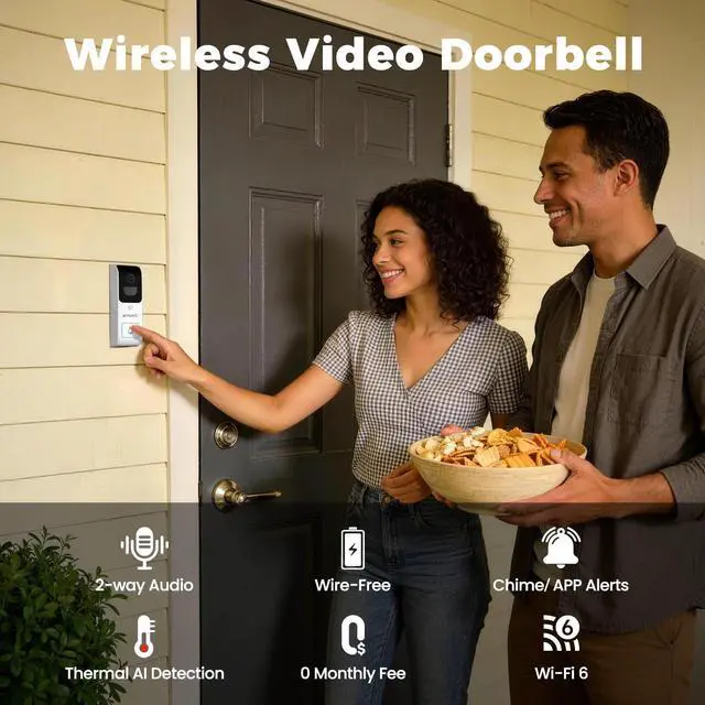 Alt view image 2 of 7 - 2.4G/5G Dual Band Smart Video Doorbell Camera, Home Security Live View, 2-Way Audio, AI/Motion Detection, Instant Alerts, Included Chime, No Monthly Fee, Easy Setup, Works with NVR/Standalone
