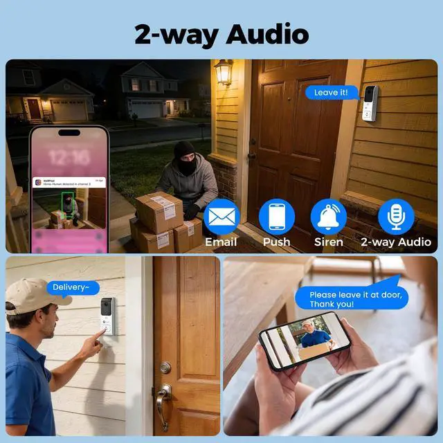 Alt view image 5 of 7 - 2.4G/5G Dual Band Smart Video Doorbell Camera, Home Security Live View, 2-Way Audio, AI/Motion Detection, Instant Alerts, Included Chime, No Monthly Fee, Easy Setup, Works with NVR/Standalone