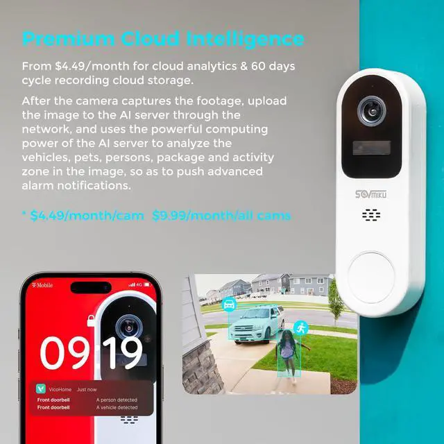 Alt view image 5 of 7 - Vicohome DB3 2K Smart Video Doorbell with Chime, Home Security Battery Camera Wireless, Audible Alarm, Easy to Setup, Human Detection,Two Way Audio, 2.4GHz Wi-Fi, No SD Slot