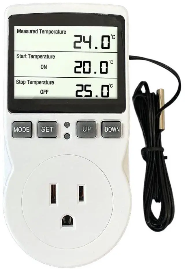 Main image of Plug in Thermostat Temperature Controller Heavy Duty Digital Thermostat Outlet Plug Heating Cooling Mode Countdown Timer