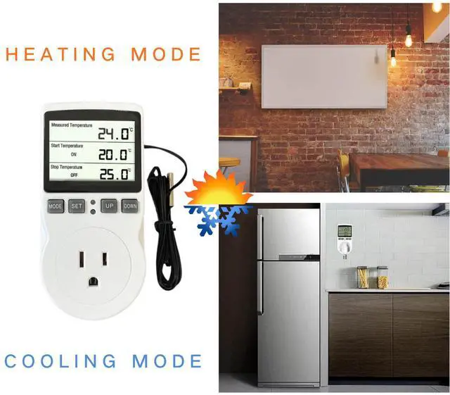 Alt view image 2 of 5 - Plug in Thermostat Temperature Controller Heavy Duty Digital Thermostat Outlet Plug Heating Cooling Mode Countdown Timer