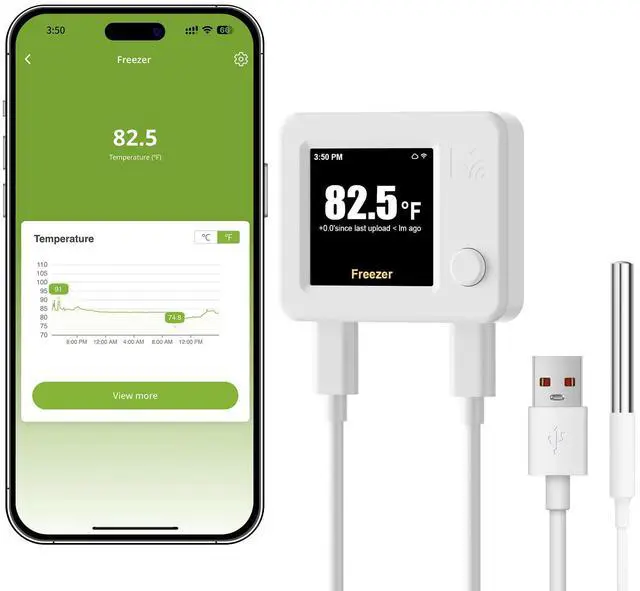 Main image of WiFi Refrigerator Thermometer with Freezer Alarm, Digital Temperature Sensor with App & Email Alert, 2 Years Free Data Export, Remote Monitor for Fridge, Fish Tank