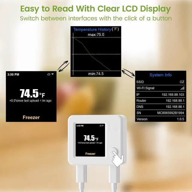 Alt view image 5 of 7 - WiFi Refrigerator Thermometer with Freezer Alarm, Digital Temperature Sensor with App & Email Alert, 2 Years Free Data Export, Remote Monitor for Fridge, Fish Tank