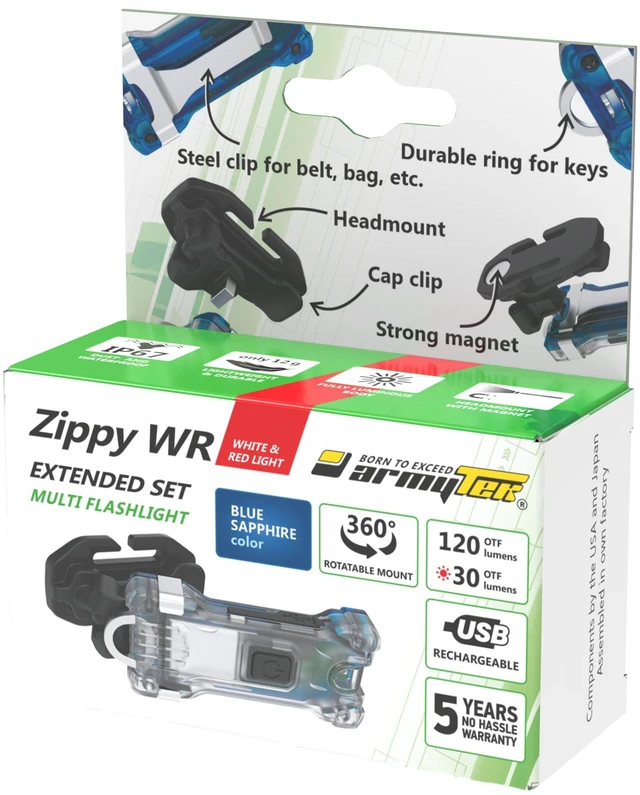 Alt view image 7 of 7 - Armytek Zippy WR Extended Set Blue (White and red light) Rechargeable LED Keychain Flashlight Lantern