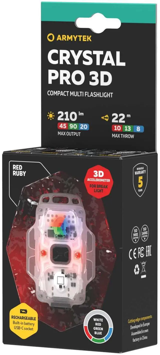 Alt view image 5 of 5 - Armytek Crystal Pro 3D Red (White, RGB) Rechargeable LED Keychain Flashlight Lantern