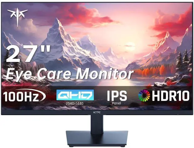 Alt view image 7 of 12 - KTC 27 Inch 1440P QHD Computer Monitor, 100Hz HDR Frameless IPS Gaming Monitor with Freesync, HDMI DisplayPort Eye Care PC Monitor for Working, VESA, Tilt Adjustable