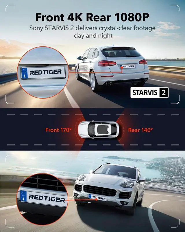 Alt view image 2 of 7 - REDTIGER 4K Dash Cam Front and Rear, STARVIS 2 Sensor, Touch Screen 3.18", 128GB Card Included, Voice Control, 5.8GHz WiFi Car Dash Camera, GPS, Night Vision, Emergency Lock, Parking Mode (F7N Touch)
