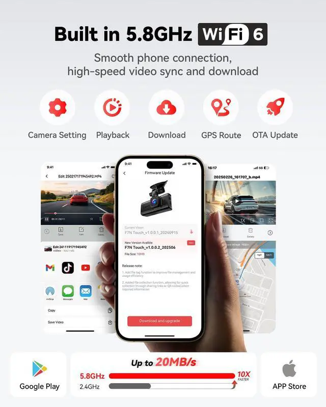 Alt view image 5 of 7 - REDTIGER 4K Dash Cam Front and Rear, STARVIS 2 Sensor, Touch Screen 3.18", 128GB Card Included, Voice Control, 5.8GHz WiFi Car Dash Camera, GPS, Night Vision, Emergency Lock, Parking Mode (F7N Touch)